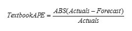 Formula for calculating APE a part of MAPE